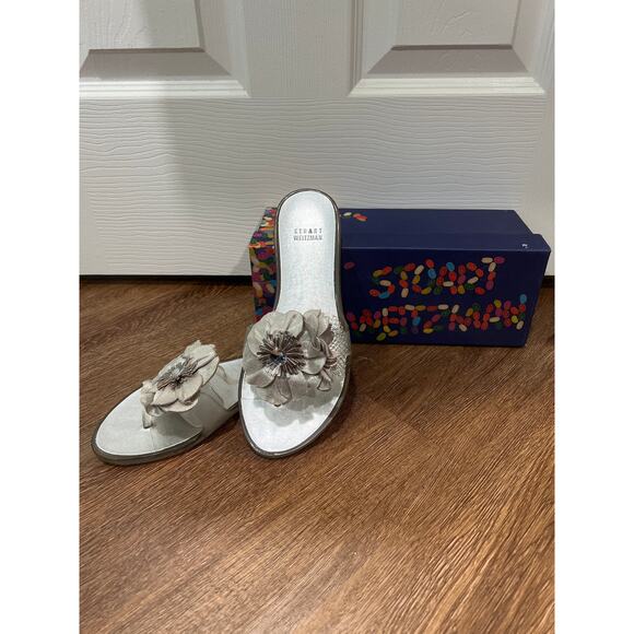 Stuart Weitzman Bloom Silver BigRose Slide Jelly Sandals Women's 7 - Picture 1 of 10